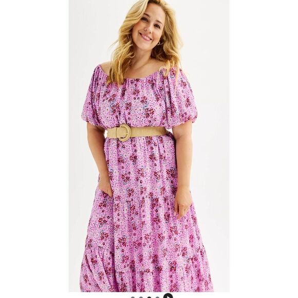 Draper James RSVP Large purple floral tiered maxi off shoulder flowy dress - Picture 1 of 9